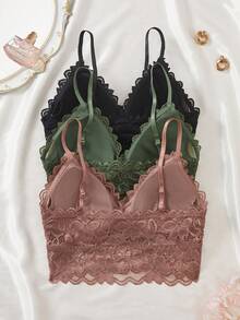 SHEIN Set 3 Potong Wanita, Atasan Camisole Seksi dengan Renda dan Pinggiran Bergelombang untuk Acara Pesta - MultiWarna - View 2