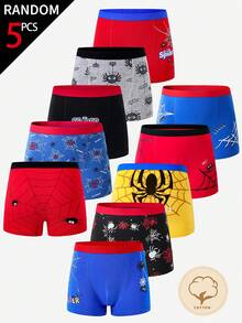 Random 5pcs/Pack All Season Boys Big Kids Multi-Color Cool Colorful Cute Spider Random Multi-Color 5pcs Traceable Cotton Boxer Briefs - Multicolor - View 3