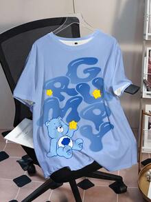 SHEIN X Care Bears 大尺碼圓領短袖印花休閒T恤 - 白色 - 查看 1