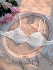Crystal Vow 1pc Women's Romantic Ruffle Trim Thin Lining Underwire Push-Up Sexy Single Bra With Adjustable Shoulder Straps - White - View 9