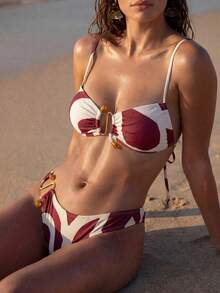 Swim Chiccia 女士优雅浪漫海岛度假亚克力金属装饰几何印花比基尼套装 - 彩色 - 查看 3