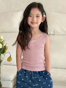 DAZY Young Girls Fitted 3 Pieces Set With Bow Decor Tank Top, Autumn Summer - Multicolor - View 3