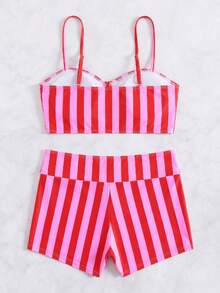 Swim Vcay Bộ bikini nữ mùa hè đi biển gồm áo kẻ sọc và quần short buộc dây - Nhiều màu - Xem 4