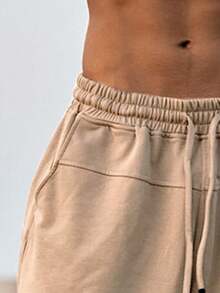 Manfinity Homme Celana Pendek Pria Kolor Kantong Huruf Casual - Khaki - View 4