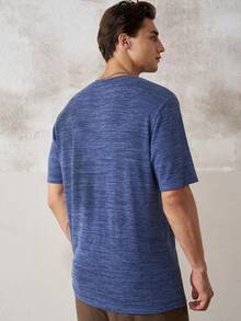 Manfinity Dauomo Men's Fashionable Versatile Button-Up Half Placket Short Sleeve T-Shirt - Blue - View 2