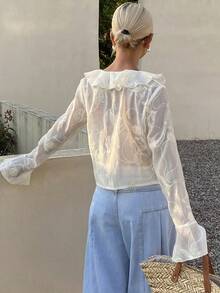 Livesso Apricot V-Neck Tie Waist Textured Fabric Women Shirt - Apricot - View 2