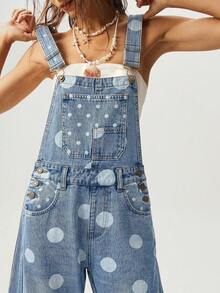 Bohemela Summer Women's Casual Retro Vintage 70s Tropical Woven Denim Polka Dot Washed Jumpsuit Western Music Festival Going Out Picnic Vacation Outfits Blue - Blue - View 4