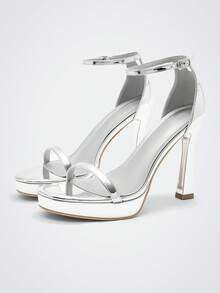 Maija Damen Sandalen mit runder Zehenpartie und Stilettoabsatz, modische und einfache Damenschuhe, elegant und bequem für Pendler und Partys, Frühlings- und Sommersandalen für Damen - Silber - Übersicht 1
