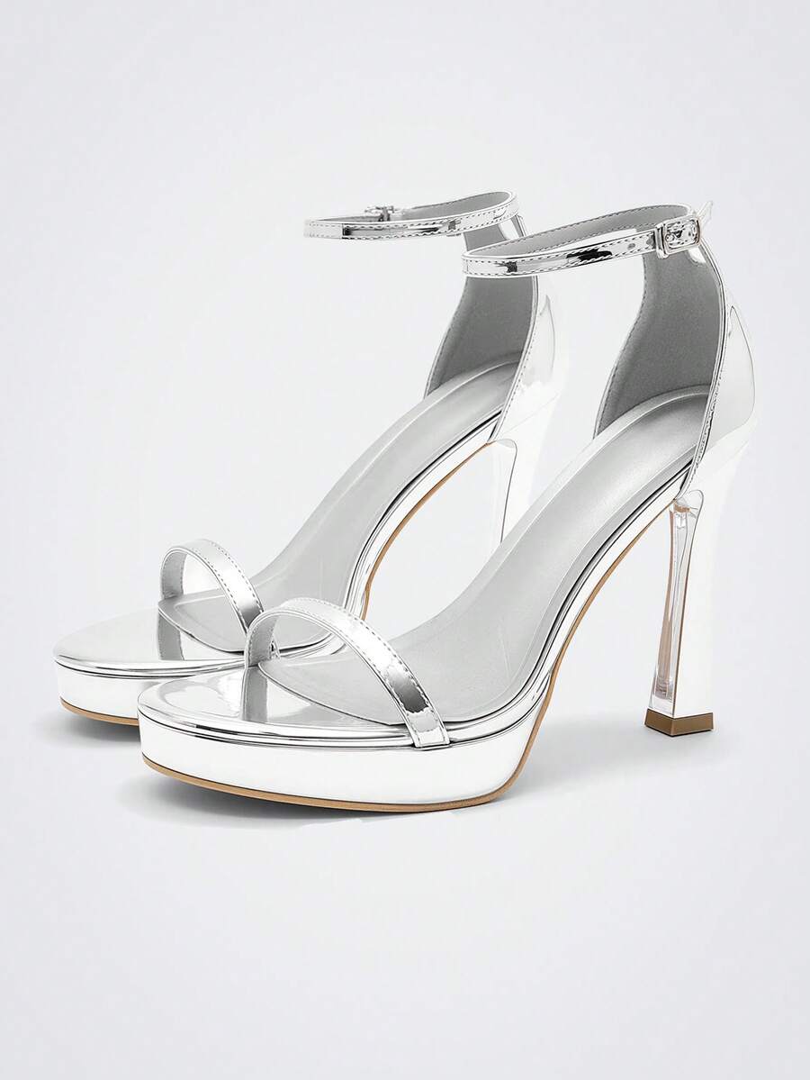 Maija Damen Sandalen mit runder Zehenpartie und Stilettoabsatz, modische und einfache Damenschuhe, elegant und bequem für Pendler und Partys, Frühlings- und Sommersandalen für Damen - Silber - Übersicht 1