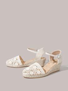 Styleloop Giày sandal đế xuồng nữ quai cổ chân đan dây thừng gai màu nâu, phong cách Bohemian, phù hợp đi chơi, du lịch, đi biển, hẹn hò và mặc hàng ngày, phong cách casual - màu nâu - Xem 3