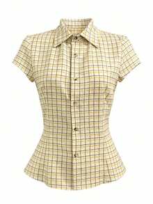 INAWLY Women's Polo Collar Short Sleeve Fitted Shirt - Multicolor - View 6