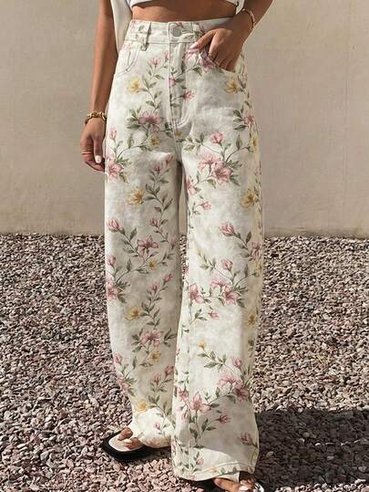 DAZY Women's Regular Waistline Decorative Loose Banana Leg Long Pants Urban Casual Denim Jeans Fall