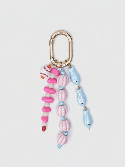Kawaii 1 Pieza Llavero Colgante de Bolso Estilo Dopamina Primavera Verano con Cuentas Coloridas, Amuleto de Bolso de Cuerda Tejida, Adorno Colgante DIY