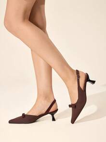 CUCCOO BASICS Women Shoes Classic Simple Fashion High Heels Pointed Thin Heels Empty Shoes, Bow Decorative Cat And Women's Shoes, Workplace Light Party Elegant Temperament High Heels - Brown - View 4