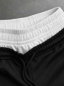 Sport MetroGents 男款字母印花抽繩腰休閒運動短褲，健身、度假 - 黑色 - 查看 4