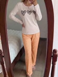 100% Cotton 2Pcs  Heart Printed PJ Set - Baby Pink - View 4