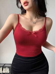 DAZY 女款方領短袖修身T恤 夏季 - 紅色 - 查看 6
