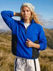 WanderVale Women's Color Block Stand Collar Outdoor Rain Jacket Sports - Royal Blue - View 1