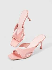 Sleekvia Women's Thin High-Heeled Sandals, Square Toe, Cut-Out One-Piece, Elegant, Sexy, Comfortable For Commuting Summer - Pink - View 8