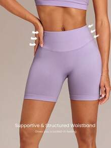 GLOWMODE 5" Ultrafine Soft Seamless Summer Sculpt High Waist Double Layer Coverage Sculpting Fit Mid-Thigh Biker Shorts With Butt Lift Compression Medium Impact Training Gym Studio Daily Wear - Purple - View 6