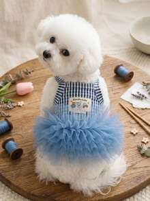 PETSIN 1PC Gaun Putri Tulle Bergaris Gaya Ins, Rok Suspender Bernapas untuk Anjing dan Kucing Kecil - Biru - View 2
