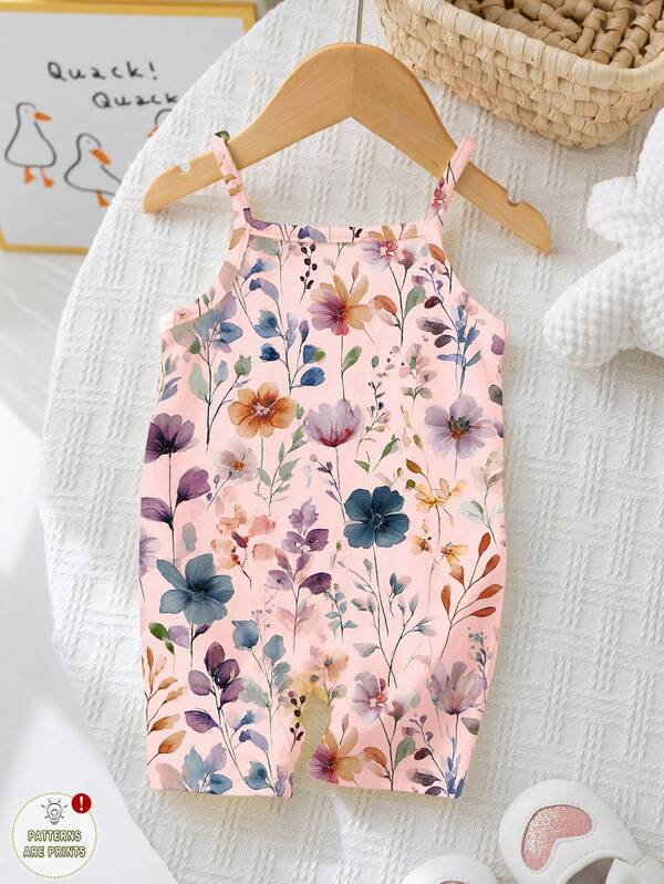 Baby Girl Casual Sweet Cute Floral Pattern, Bohemian, Pastoral Ditsy Floral, Cream Pink, Strapless Romper Suitable For Spring/Summer Y2k, Cute, Kids' Cozy Kids' Daily Fashion, KidsFallFashion, Fall New Style, Blossom Vogue, #Affordablefashion, Weekend Outfits Jp, SetsForKids, Easy Comfort, Cute, Spring/Summer, Polka Dot, Vacation, Chill Chill, Flower, Summer 2026