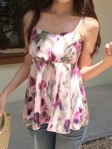 DAZY Ditsy Floral Backless Camisole Casual Vacation Summer Women's Tank Top - Pink - View 4