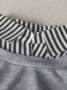 GlowEve 2025 Early Autumn New Fashionable Casual Versatile Design 2 In 1 Linen Striped Patchwork Lapel Collar Autumn Daily Wear Holiday Style Women's Sweatshirt - Grey - View 6