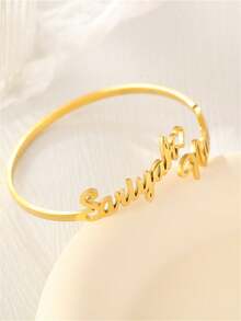 1pc Customized Double Name Couple Bracelet, Personalized Multi-Name Bracelet, Romantic Valentine's Day Gift For Her, Birthday Gift For Her, Christmas Gift, Mother's Day Gift Gold, Silver Stylish, Vintage, Contracted, Simple, Fall Fashion, Old Money, Casual Custom, Personalized, Unique Ideal Gifts For Her Girlfriend, Mom, Family, Friends, Daughter - Gold - View 5