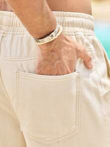 Mercer Haus Men's Slant Pocket Drawstring Elastic Waist Washed Denim Jeans - Apricot - View 8