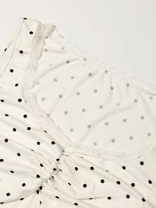 Franclia European American Sexy Cute Black White Small Polka Dot Lace Trim Plus Size Tank Top With Ruched Chest Elastic Slim Fit Sleeveless Undershirt Brunch - White - View 6