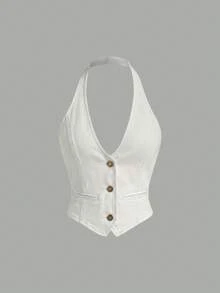 Sweetra Sophisticated Elegant Women's Denim Outfit For Outings - White - View 3