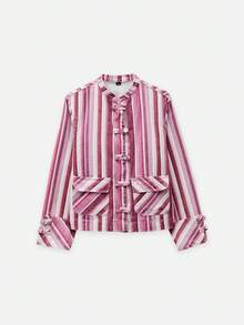 Nöista Printed Denim Jacket, Detail Buttons Down For Day-To-Night, Autumn,Winter, Vacation, Everyday Look - Purple - View 7