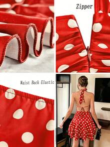 dressdressdressSHEIN PariChic Vestido elegante y romántico de cuello halter, cintura ajustada, vestido corto con volantes plisados en albaricoque y blanco, nuevo vestido de primavera/vedress - Rojo 2 - Ver 8