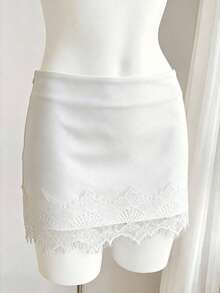 Comfortcana Women's Summer Elegant Solid Color Lace Patchwork Skirt - White - View 5