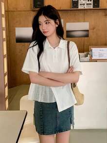 DAZY 女款夏季休閒純色不對稱下擺T恤 - 白色 - 查看 6