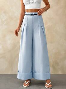 EURMUSE Blue And White Stripe Elegant Casual Wide Leg Pant With Belt Pants For Summer And Spring Brunch Teachers' Day Vacation Business - Blue and White - View 5