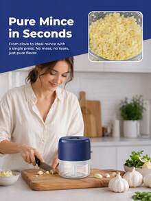Teckwe 1PC Garlic Grinder, Garlic Shredder, Household Garlic Mincer, Food Processor, Mini Electric Garlic Press, Grinder For Garlic, Ginger, Scallions, And Other Seasonings; An Essential Household Item. - Multicolor - View 4