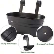 1/2/3pcs Large Wall-Mounted Planter Set; Gardening Flower Pot, Plant Pot, Durable Iron Wall Hanging Planter; Sturdy And Durable; Detachable Hooks Included; Suitable For Railings, Fences, Balconies, Yards, Gardens And Indoor Decor - Hanging Flower Pots - View 8