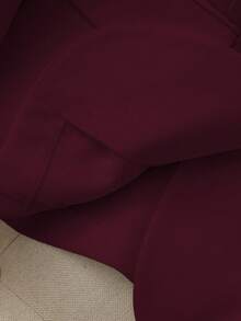 Rafferiza Setelan Jas Bisnis Wanita Gaya Prancis Minimalis Warna Polos dengan Gesper Asimetris dan Potongan Pas Badan - Burgundy - View 5