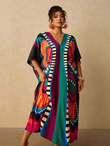 Travachic Vestido largo versátil, holgado y adelgazante para mujer de talla grande, casual para vacaciones - Multicolor - Ver 5