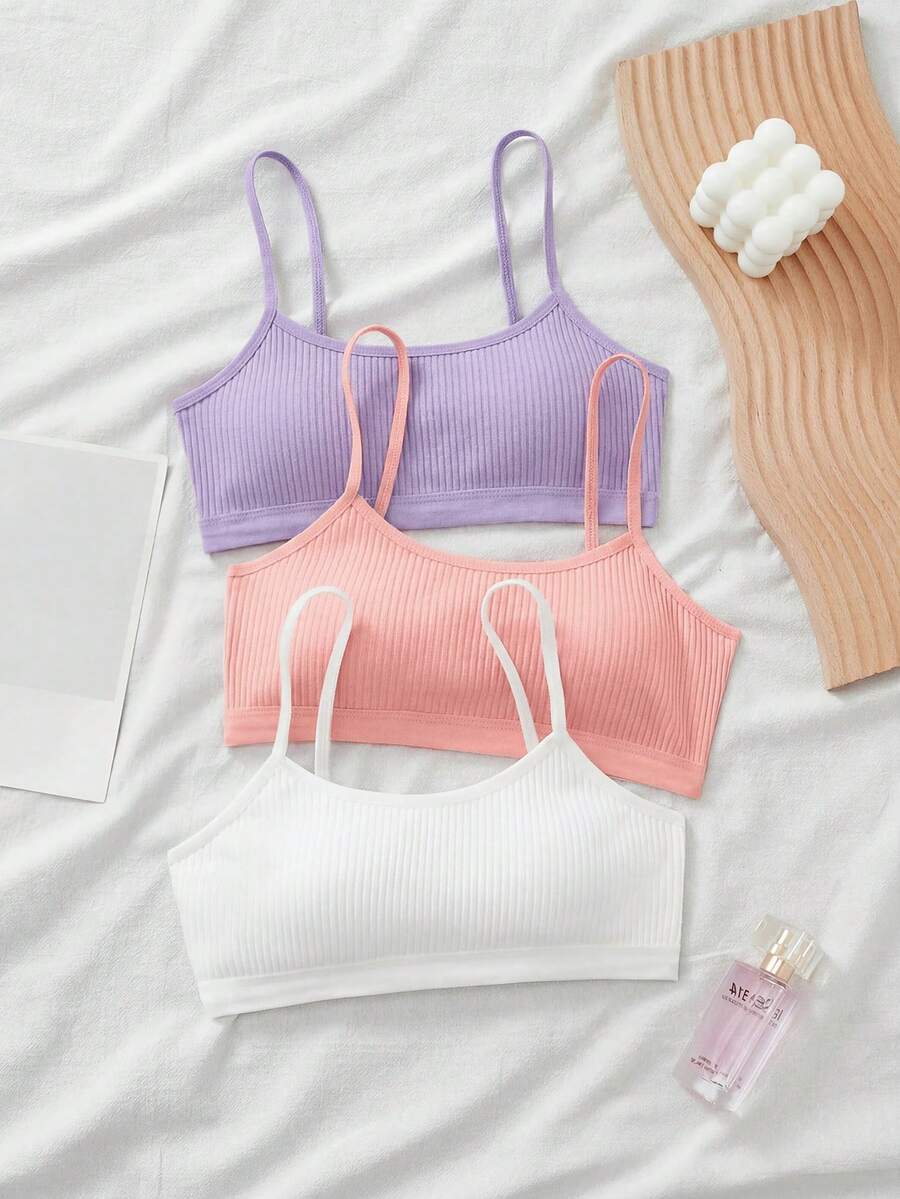 SHEIN 青少年女孩黑白粉簡約休閒加厚親膚舒適內衣學生胸罩3件組 - 彩色 - 查看 1