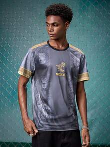 Mexican Style Men's Soccer Jersey, Eagle Graphic Round Neck, Comfortable & Breathable, Suitable For Casual Wear During Matches And Training - Multicolor - View 4