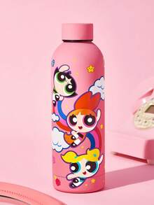THE POWERPUFF GIRLS X SHEIN 500ml /16 Oz 真空保溫不鏽鋼杯，1個防漏蓋，適用於熱飲/冷飲，適用於大多數杯架 - 玫紅色 - 查看 2