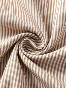 EMERY ROSE Women's Casual Striped Cutout Neck Batwing Sleeve Shirt, Summer - Coffee Brown - View 6