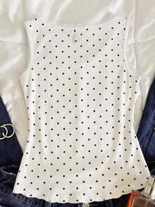 Franclia European American Sexy Cute Black White Small Polka Dot Lace Trim Plus Size Tank Top With Ruched Chest Elastic Slim Fit Sleeveless Undershirt Brunch - White - View 2