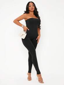 SHEIN SXY Solid Backless Tube Unitard Jumpsuit - Black - View 7