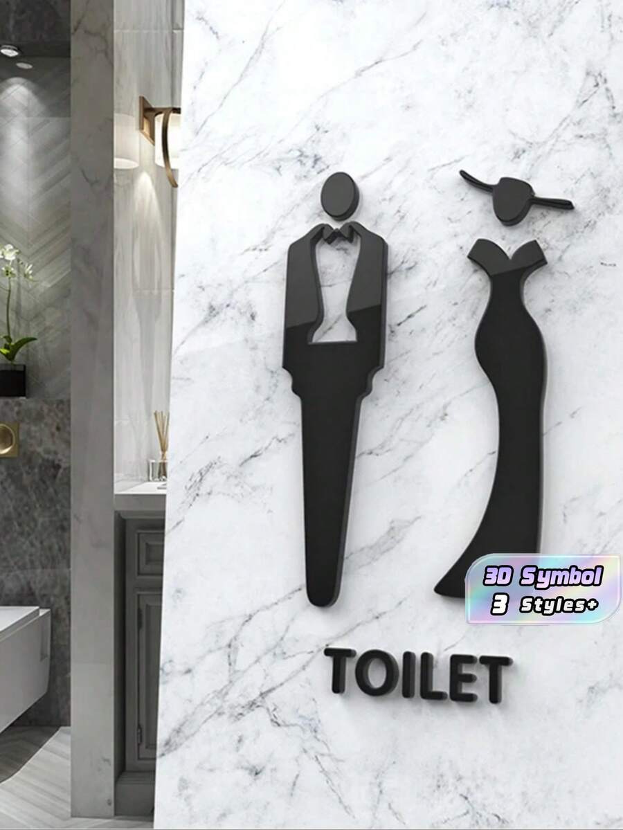 1 PC Acrylic Toilet Sign With 3D Three Dimensional Male And Female Symbols Suitable For Office Public Restroom Indication Plaque Waterproof Easy Clean Wall Mountable - 1PC - View 1
