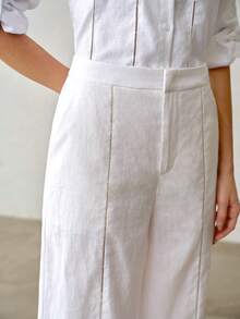 MOTF PREMIUM WOMEN'S SPRING/SUMMER 100% LINEN COMFORTABLE LONG SUIT PANTS - White - View 6