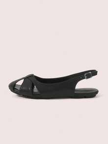 CUCCOO DOLLMOD Women's Shoes Fashionable Black, Round Toe Hollow Metal Buckle Rear Strap Casual Comfortable Breathable Versatile Slingback Roman Shoes Sandals - Black - View 4